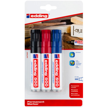 Edding 500 Permanent Markers - Assorted Colours (Pack of 3)