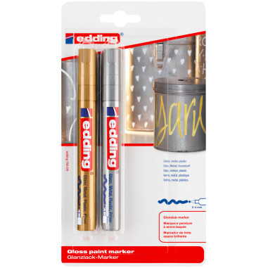 Edding 750 Gloss Paint Markers - Gold & Silver (Blister of 2)