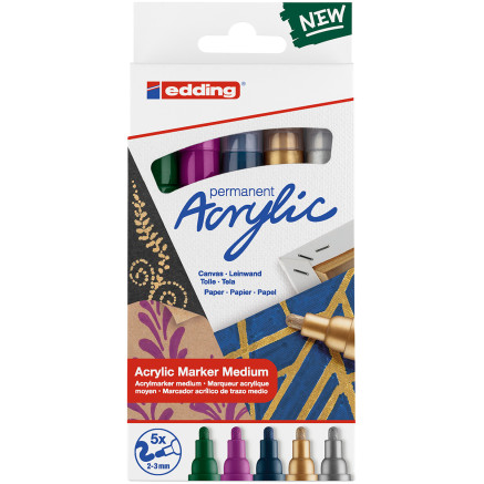 Edding 5100 Acrylic Paint Markers - Bullet Tip - Medium - Festival Colours (Pack of 5)