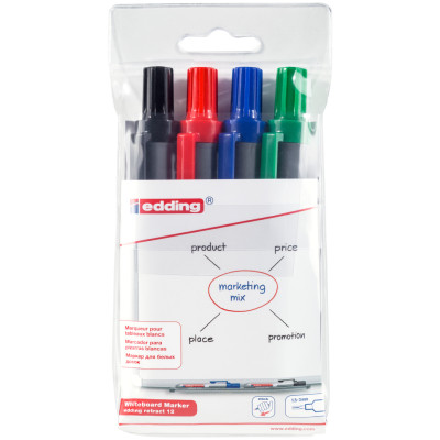 Edding Retract 12 Whiteboard Markers - Assorted Office Colours (Wallet of 4)