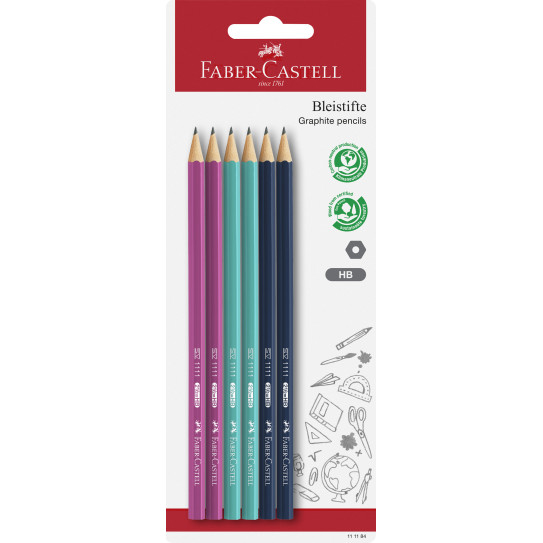 Faber-Castell 1111 Graphite Pencil - Coloured HB (Blister of 6)