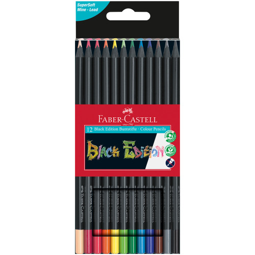 Faber-Castell Black Edition Colouring Pencils - Assorted Colours (Pack of 12)