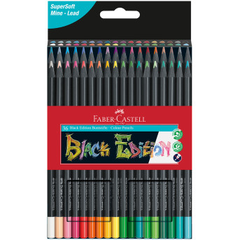 Faber-Castell Black Edition Colouring Pencils - Assorted Colours (Pack of 36)