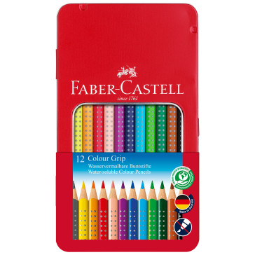 Faber-Castell Colour Grip Pencils - Assorted Colours (Tin of 12)