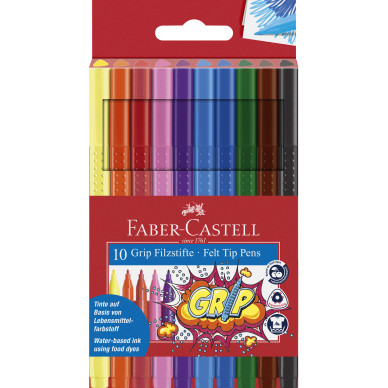 Faber-Castell Grip Colour Fibre-Tip Marker Pen - Set of 10