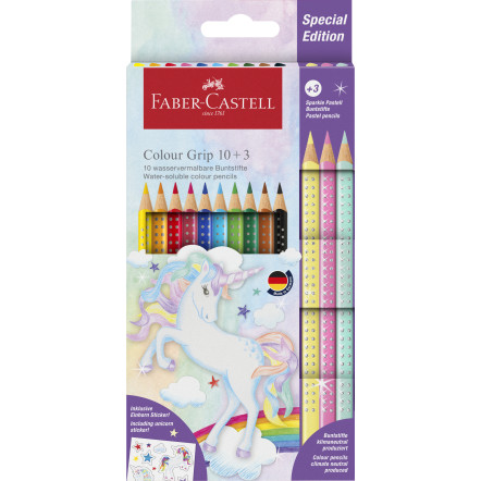 Faber-Castell Grip Coulour Pencils - Unicorn (Pack of 10) + 3 Pastel