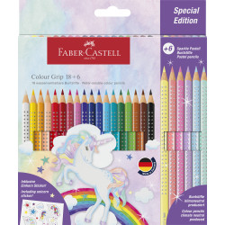 Faber-Castell Grip Coulour Pencils - Unicorn (Pack of 18) + 6 Pastel