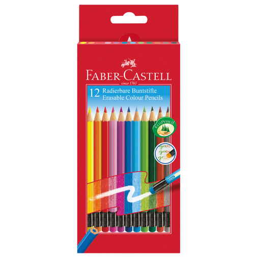 Faber-Castell Erasable Colouring Pencils - Assorted Colours (Pack of 12)