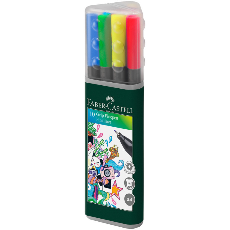 Faber-Castell Grip Finepen - Assorted Colours (Triangular Case of 10)