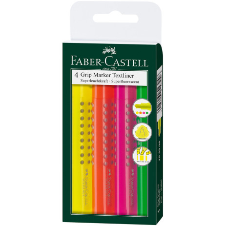 Faber-Castell Grip Textliner Highlighter - Assorted Colours (Wallet of 4)