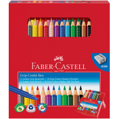 Faber-Castell Jumbo Grip Colouring Pens & Pencils - Assorted Colours (Combi Box of 22)