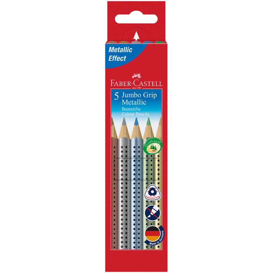 Faber-Castell Jumbo Grip Colouring Pencils - Assorted Metallic Colours (Pack of 5)