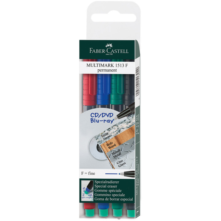 Faber-Castell Multimark Permanent Marker - Fine - Assorted Colours (Pack of 4)