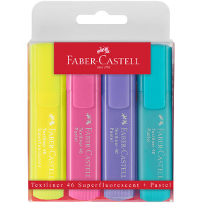 Faber-Castell Textliner 46 Pastel Highlighter - Assorted Pastel Colours (Wallet of 4)