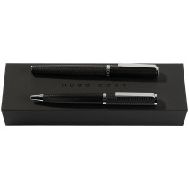 Hugo Boss Formation Fountain & Ballpoint Pen Set - Herringbone Black Chrome Trim