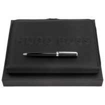 Hugo Boss Gear Ballpoint Pen Gift Set - Black Chrome Trim with Conference Folder