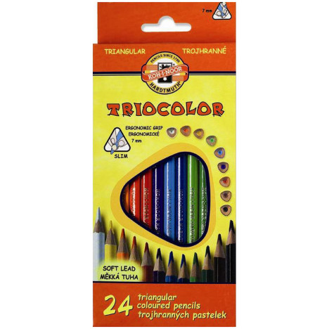 Koh-I-Noor 3134 Triangular Coloured Pencils - Assorted Colours (Pack of 24)