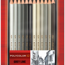 Koh-I-Noor 3822 Coloured Pencils - Assorted Grey Colours (Blister Tin of 12)