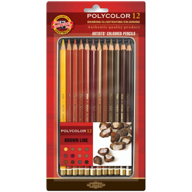 Koh-I-Noor 3822 Coloured Pencils - Assorted Brown Colours (Blister Tin of 12)