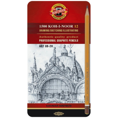 Koh-I-Noor 1502 Graphite Pencils - 8B to 2H (Tin of 12)