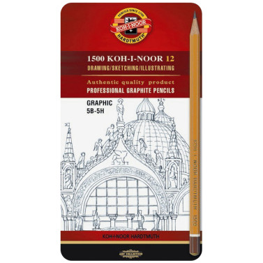 Koh-I-Noor 1502 Graphite Pencils - 5B to 5H (Tin of 12)