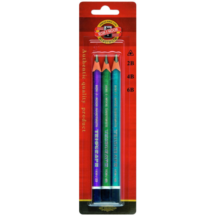 Koh-I-Noor 1833 Jumbo Triangular Graphite Pencils - 2B/4B/6B (Pack of 3 Metallic Finish)