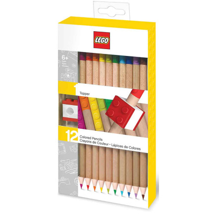 Lego Colouring Pencils with Brick Topper - Assorted Colours (Pack of 12)