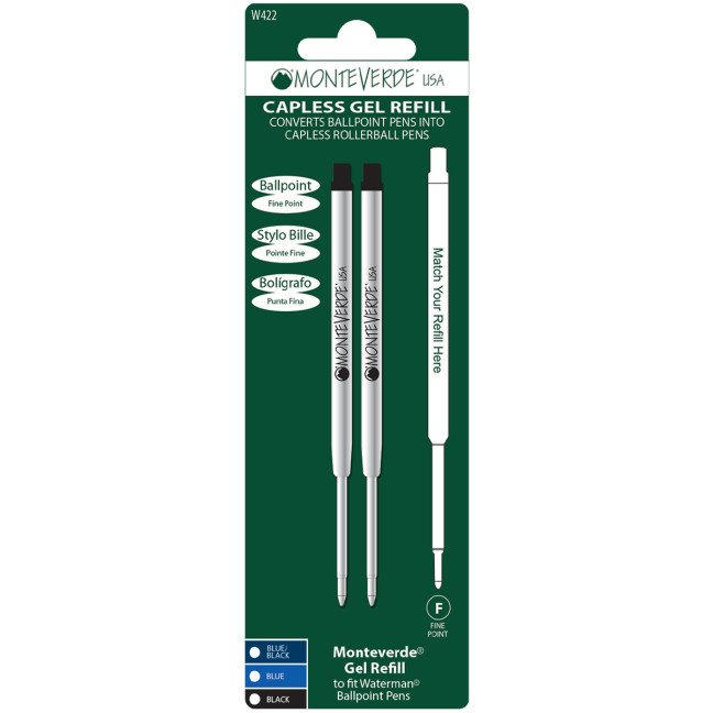 Monteverde Capless Gel Refill To Fit Waterman (Blister of 2)