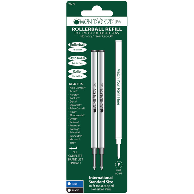 Monteverde Rollerball Refill To Fit Most Of Capped Rollerball Pens (Blister of 2)