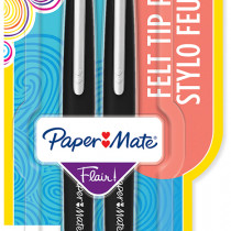 Papermate Flair Original Fibre Tip Pen - Medium - Black (Blister of 2)