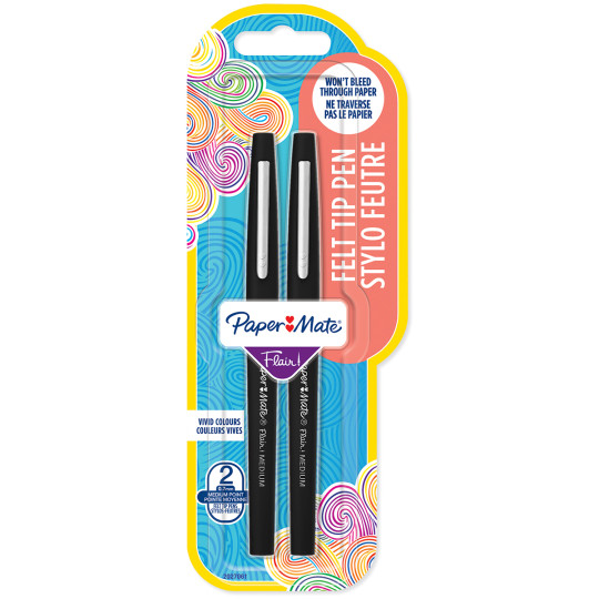 Papermate Flair Original Fibre Tip Pen - Medium - Black (Blister of 2)