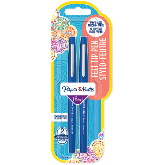 Papermate Flair Original Fibre Tip Pen - Medium - Blue (Blister of 2)