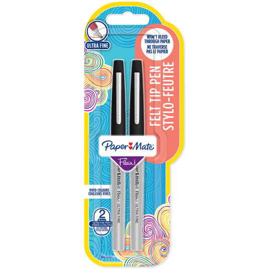 Papermate Flair Original Fibre Tip Pen - Ultra Fine - Black (Blister of 2)