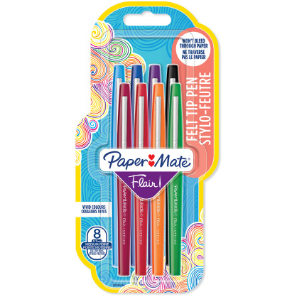 Papermate Flair Original Fibre Tip Pen - Medium - Assorted Colours (Pack of 8)