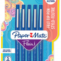 Papermate Flair Original Fibre Tip Pen - Medium - Blue (Blister of 5)