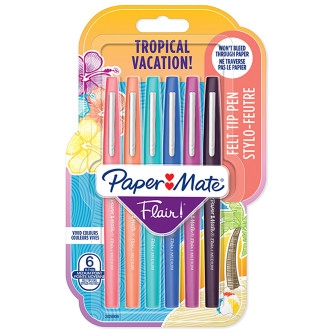 Papermate Flair Original Fibre Tip Pen - Medium - Tropical Colours (Blister of 6)