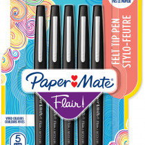 Papermate Flair Original Fibre Tip Pen - Medium - Black (Blister of 5)