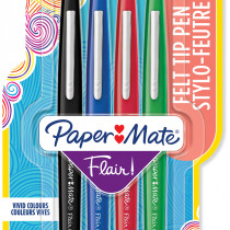 Papermate Flair Original Fibre Tip Pen - Medium - Standard Colours (Blister of 4)