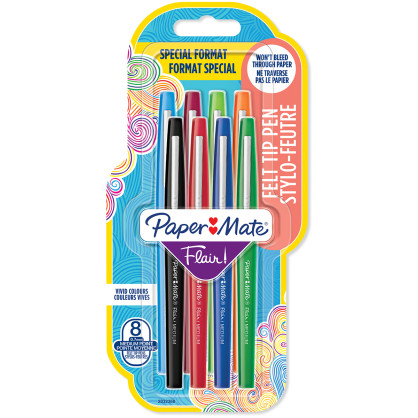 Papermate Flair Original Fibre Tip Pen - Medium - Standard Colours (Pack of 8)