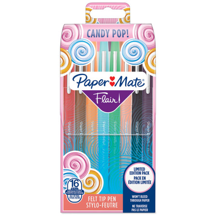 Papermate Flair Original Fibre Tip Pen - Medium - Candy Colours (Pack of 16)