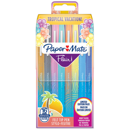 Papermate Flair Original Fibre Tip Pen - Medium - Tropical Colours (Pack of 16)