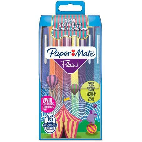 Papermate Flair Original Fibre Tip Pen - Medium - Carnival Colours (Pack of 16)