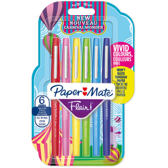 Papermate Flair Original Fibre Tip Pen - Medium - Carnival Colours (Pack of 6)