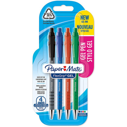 Papermate Flexgrip Gel Retractable Ballpoint Pen - Medium - Assorted Colours (Pack of 4)