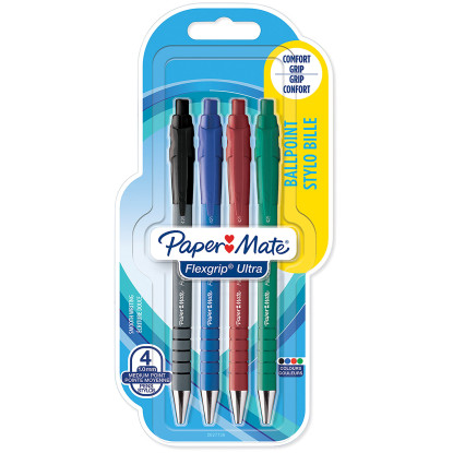 Papermate Flexgrip Ultra Ballpoint Pen - Medium - Assorted Colours (Pack of 4)