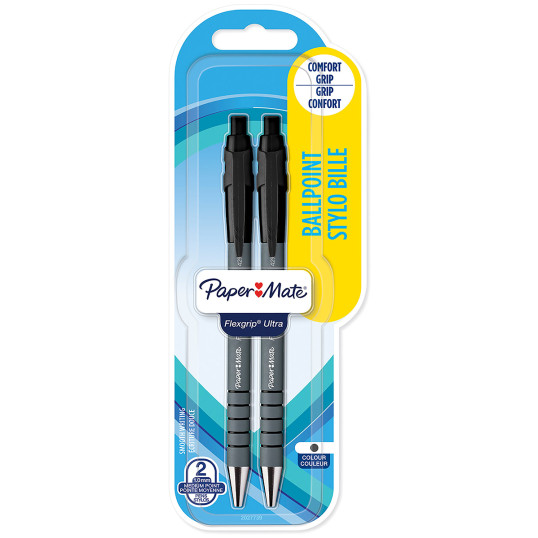 Papermate Flex Grip Ultra Ballpoint Pen - Medium - Black (Blister of 2)