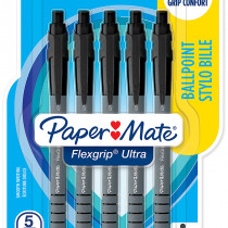 Papermate Flex Grip Ultra Ballpoint Pen - Medium - Black (Blister of 5)