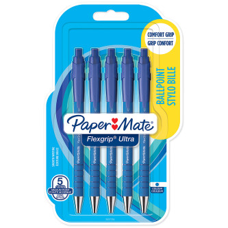 Papermate Flex Grip Ultra Ballpoint Pen - Medium - Blue (Blister of 5)