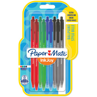 Papermate Inkjoy 100 Retractable Ballpoint Pen - Medium - Standard Colours (Blister of 8)