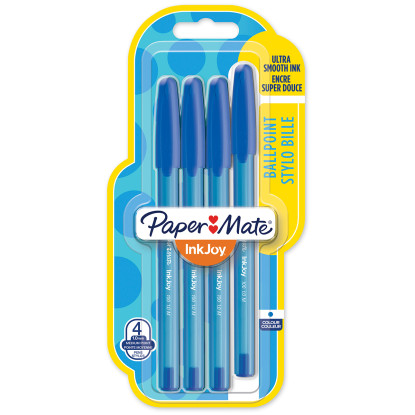 Papermate Inkjoy 100 Capped Ballpoint Pen - Medium - Blue (Blister of 4)